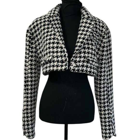 For Love and Lemons Black & White Cropped Houndstooth Jacket(Size Medium) - Picture 5 of 12